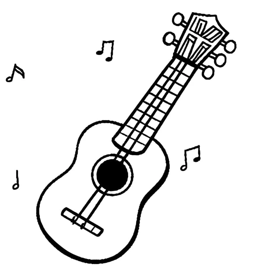 Ukulele boyama sayfası – sanatsal çalışma, çocuklar için
