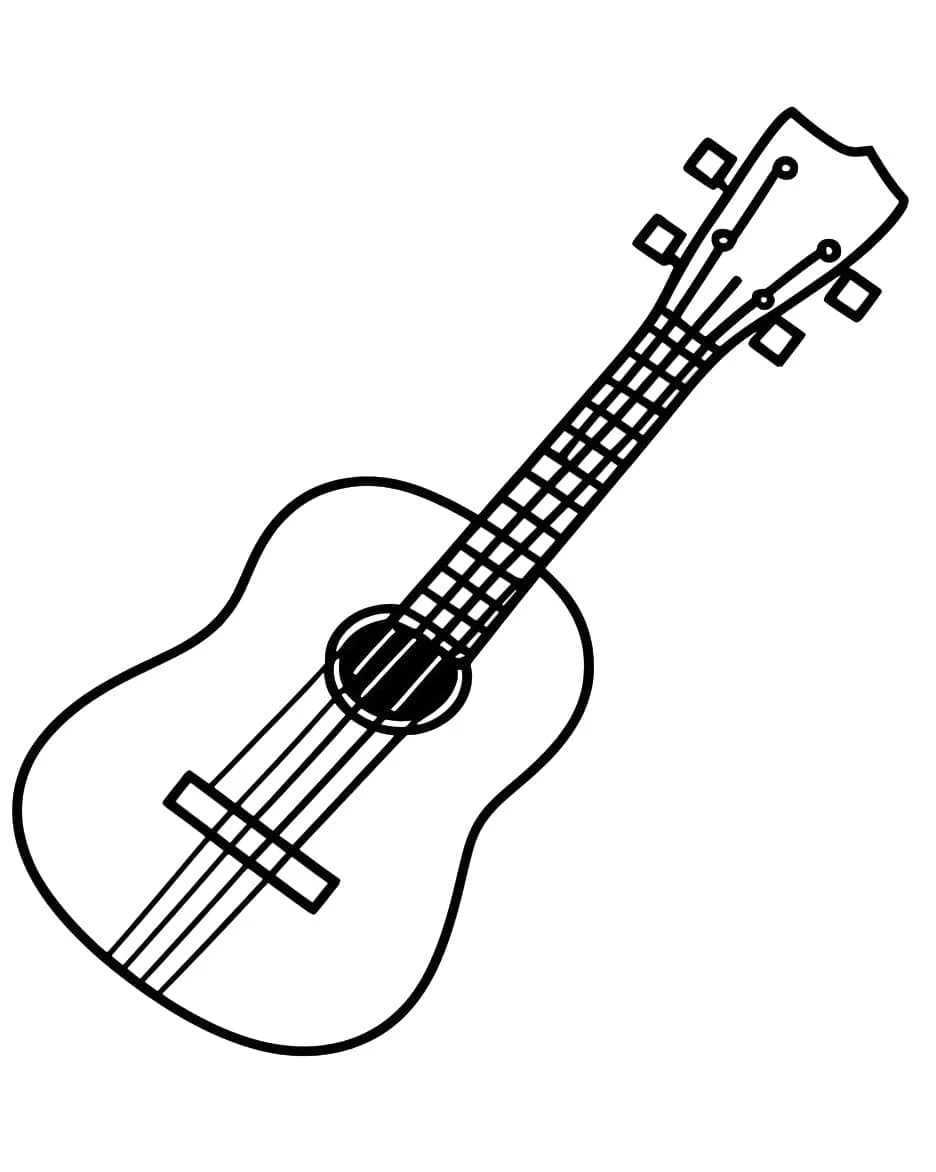 Ukulele boyama sayfası – basit çizim, kolay boyama
