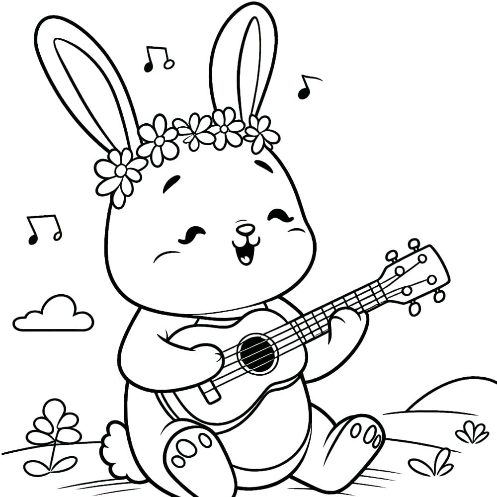 Ukulele boyama sayfası – renkli çizimler, okul öncesi