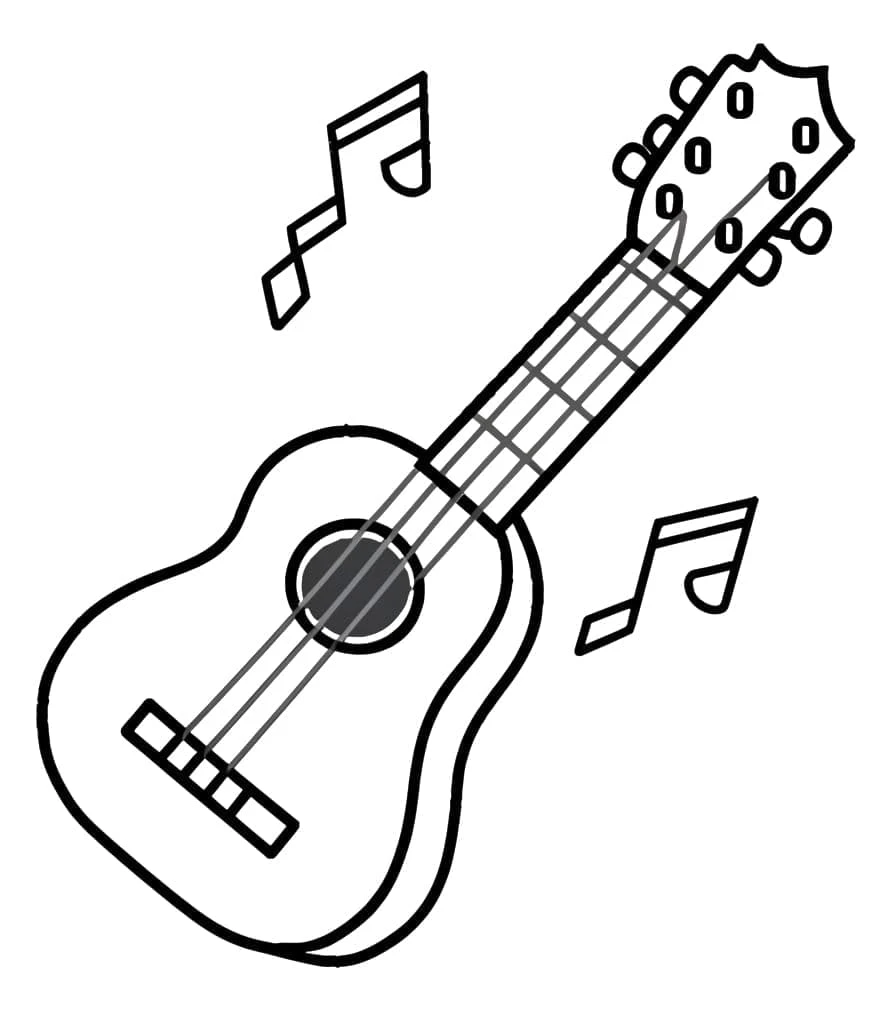 Ukulele boyama sayfası – PDF indir, sevimli karakter
