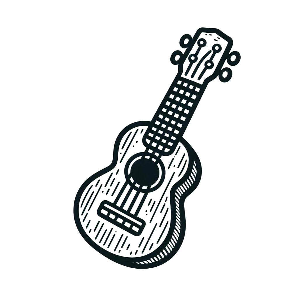 Ukulele boyama sayfası – çocuklar için, çizgi film temalı