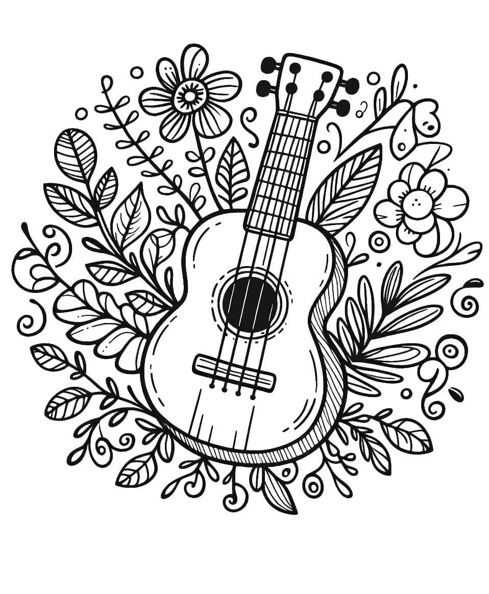 Ukulele boyama sayfası – kolay boyama, eğitici aktivite