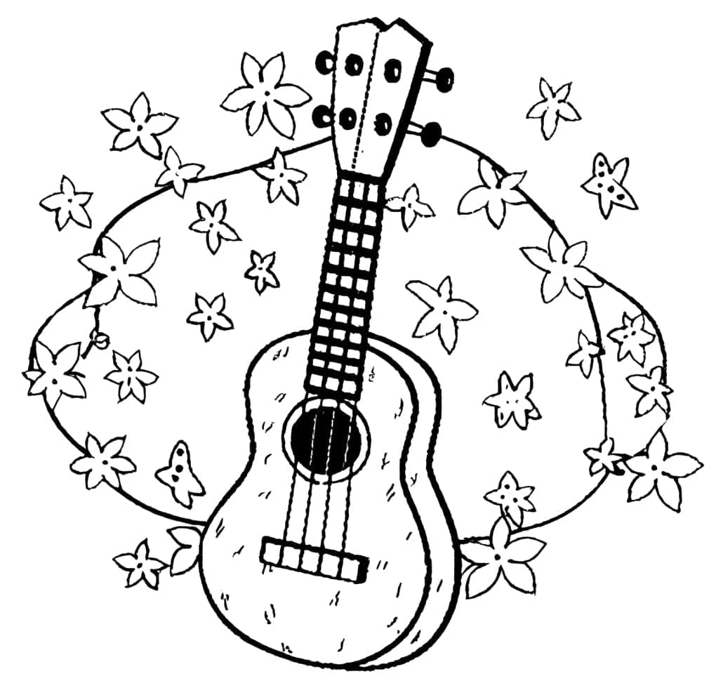 Ukulele boyama sayfası – çizgi film temalı, basit çizim