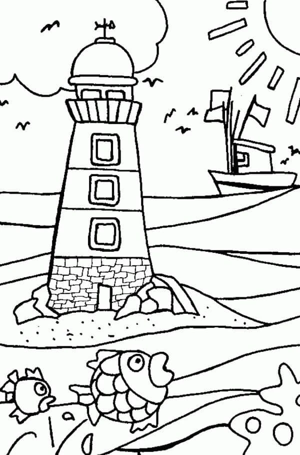 Deniz Feneri boyama sayfası – eğitici aktivite, yaratıcılık
