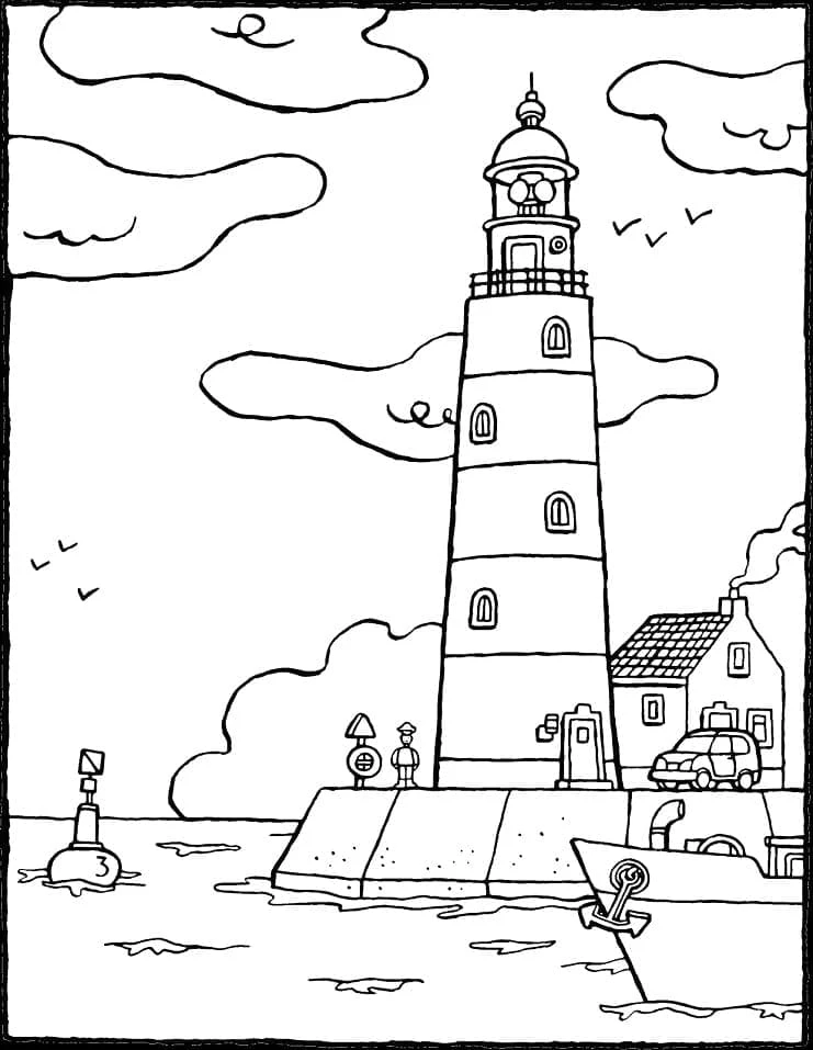 Deniz Feneri boyama sayfası – yaratıcılık, eğlenceli etkinlik
