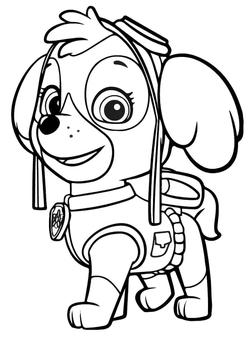 Skye Paw Patrol boyama sayfası – çocuk aktivitesi, PDF indir
