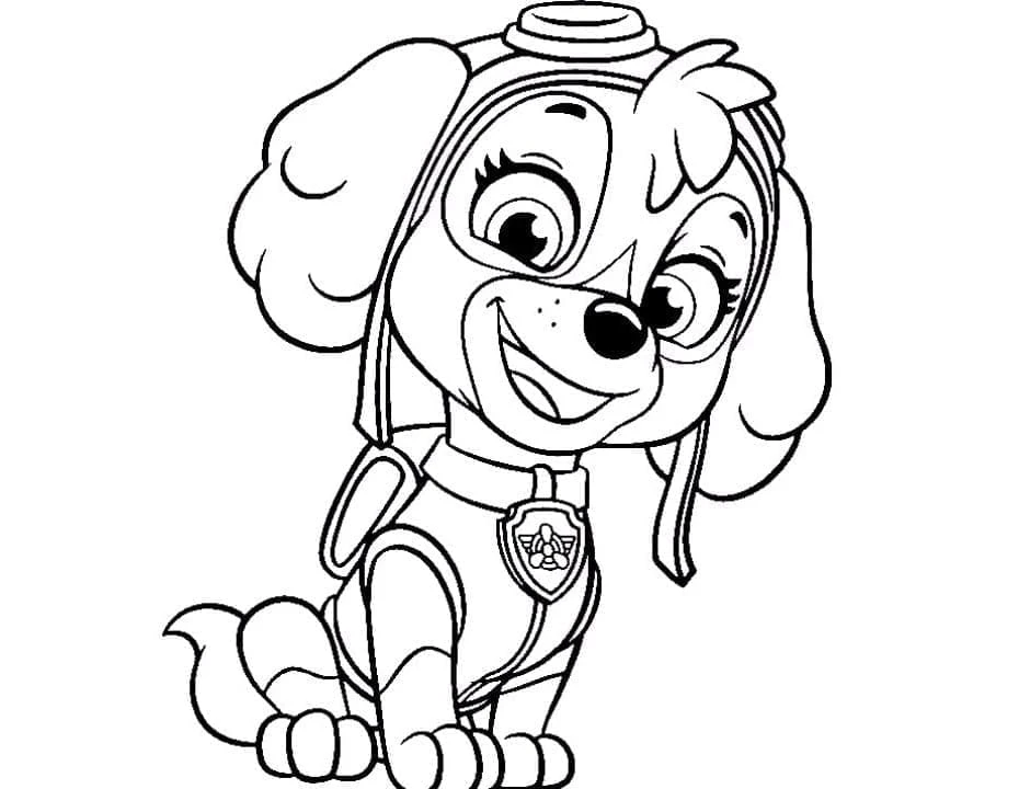 Skye Paw Patrol boyama sayfası – çocuk aktivitesi, PDF indir