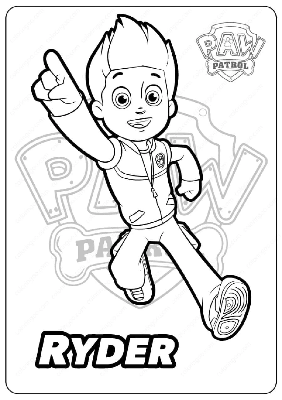 Ryder Paw Patrol boyama sayfası – çocuklar için, çizgi film temalı