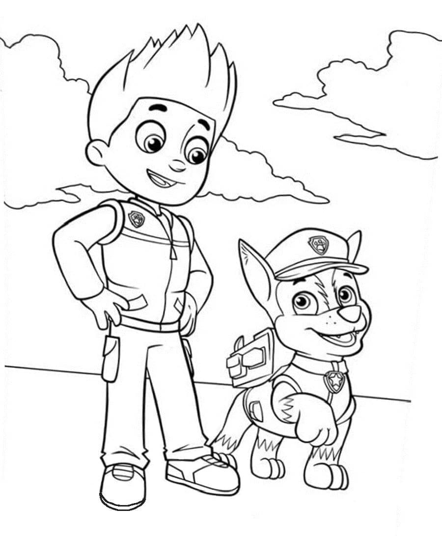 Ryder Paw Patrol boyama sayfası – basit çizim, kolay boyama