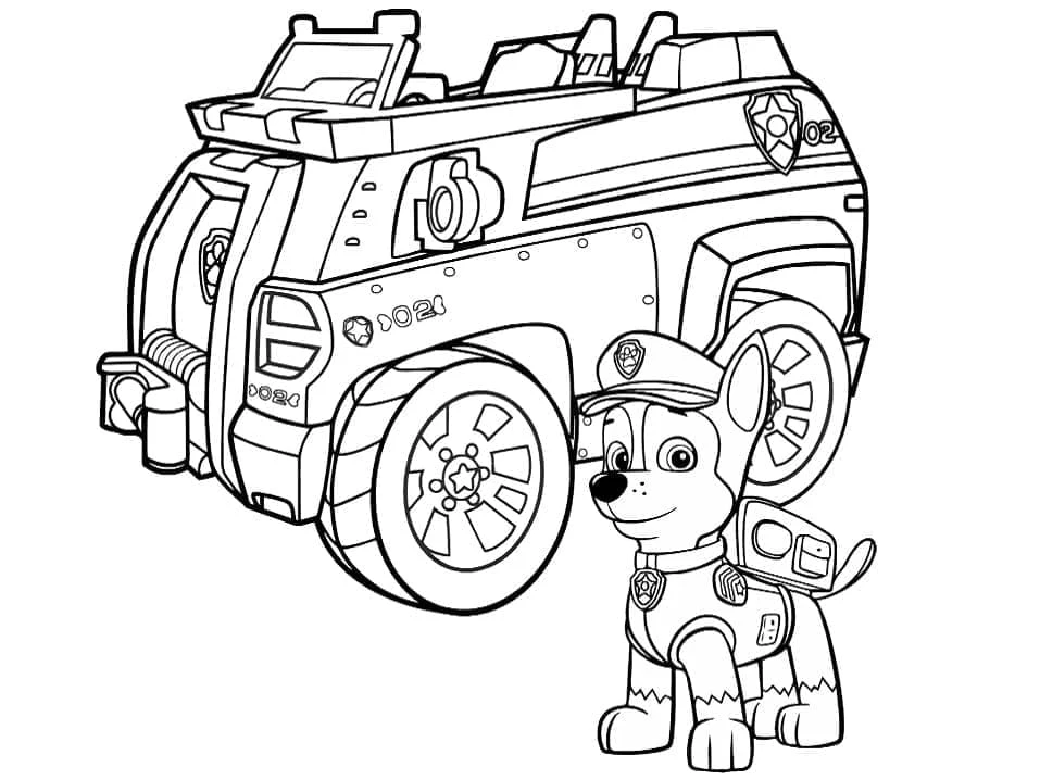 Chase Paw Patrol boyama sayfası – boyama çalışması, yaratıcılığı geliştirir