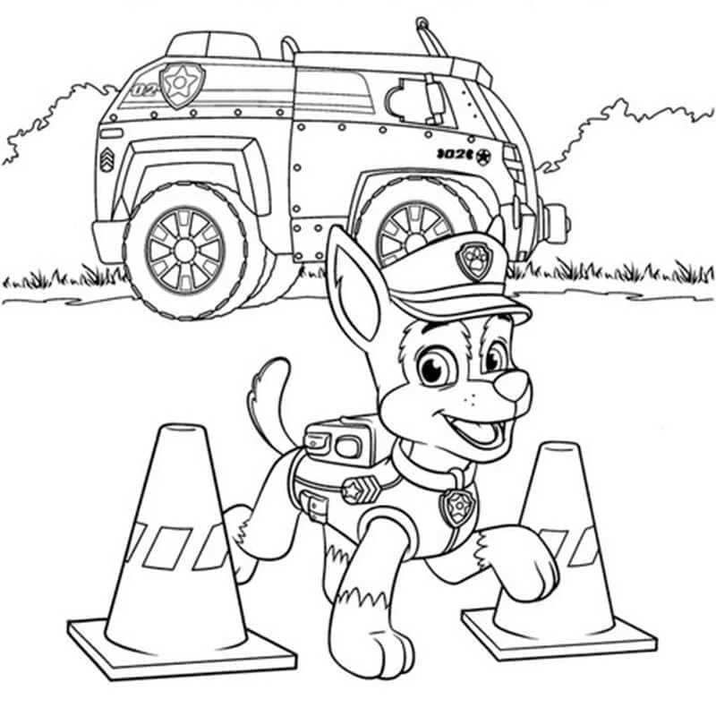 Chase Paw Patrol boyama sayfası – yaratıcılığı geliştirir, keyifli zaman