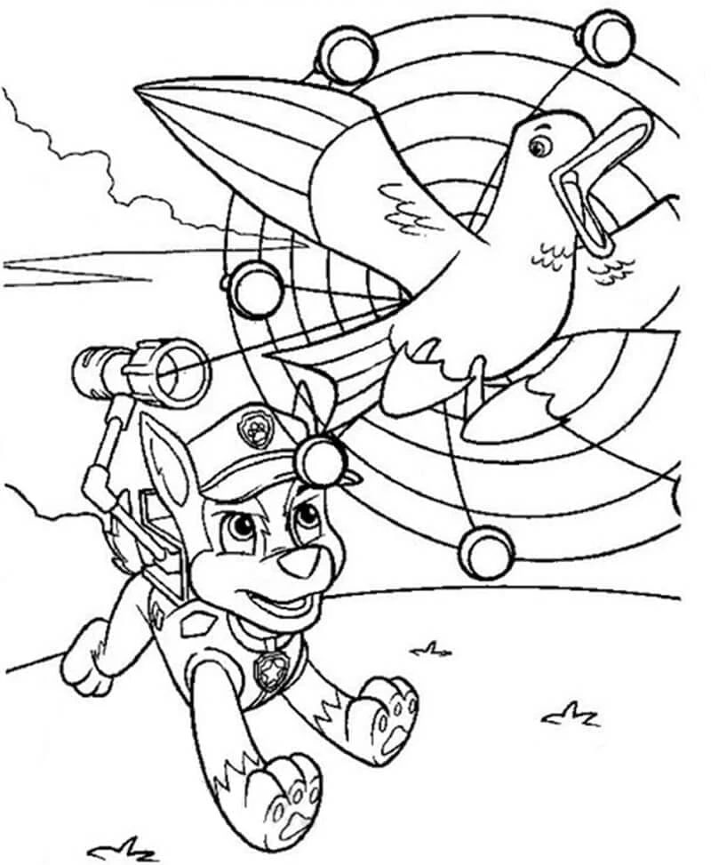 Chase Paw Patrol boyama sayfası – sevimli karakter, sanatsal çalışma