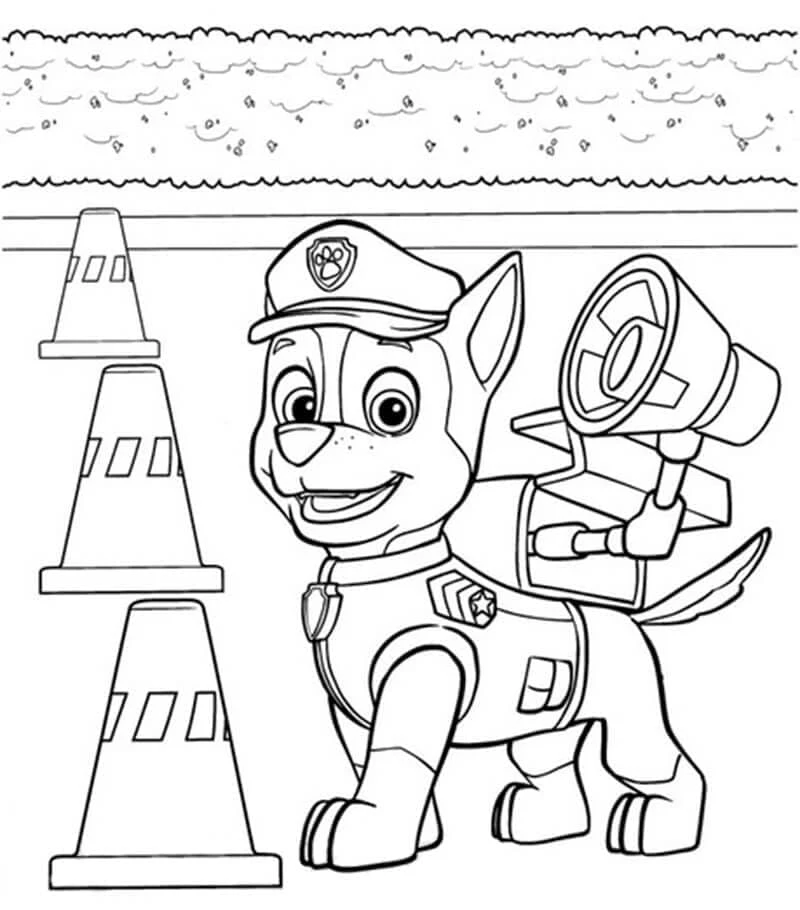 Chase Paw Patrol boyama sayfası – çizgi film temalı, basit çizim