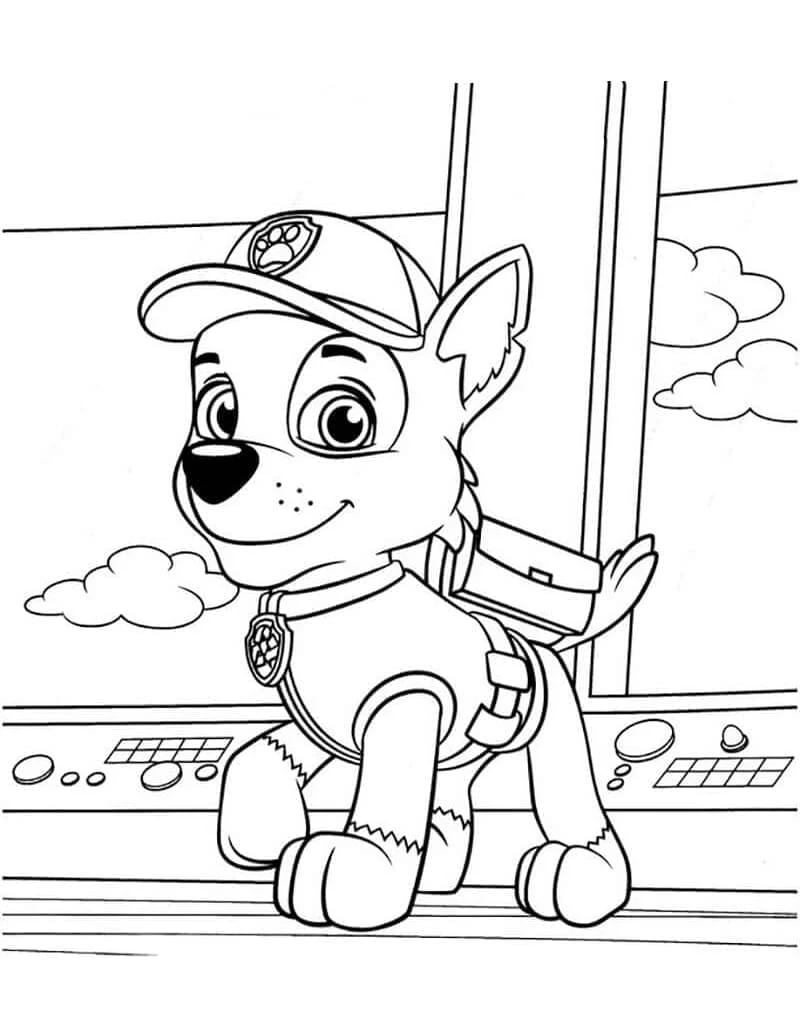 Rocky Paw Patrol boyama sayfası – çizgi film temalı, basit çizim