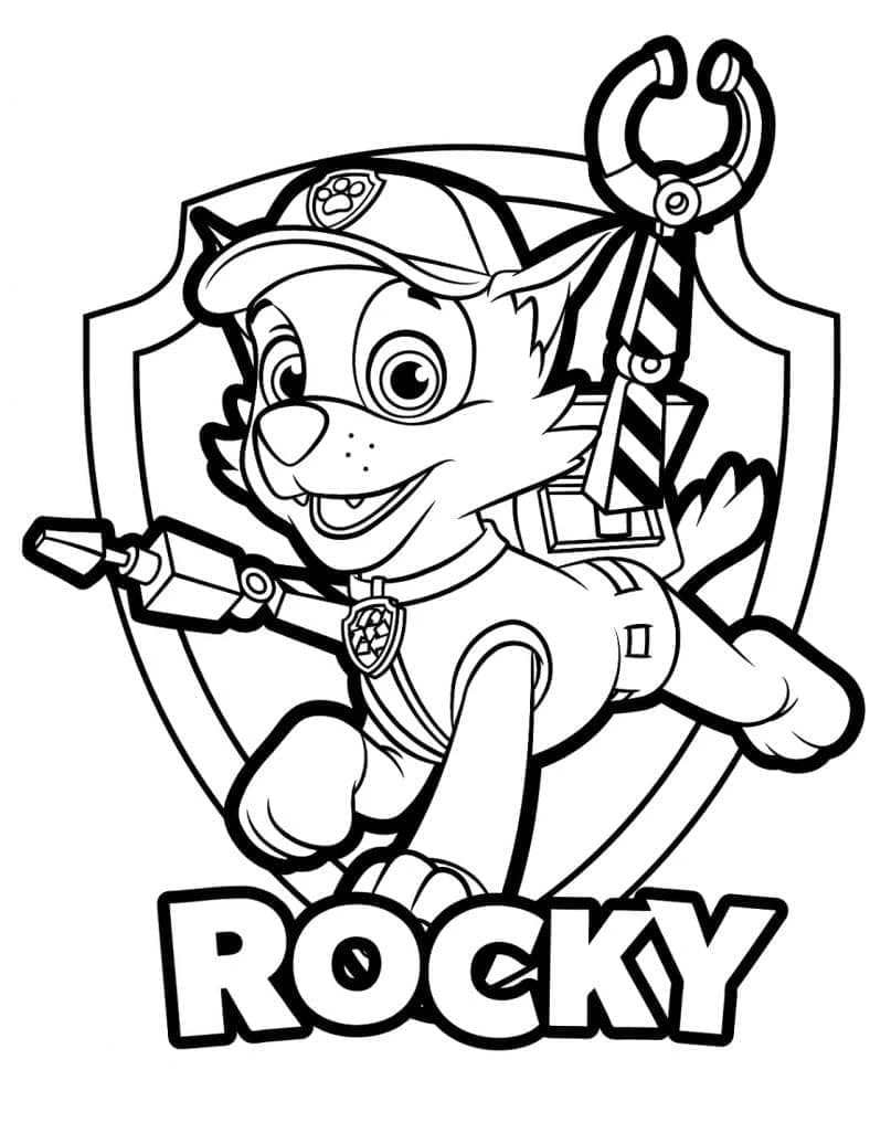 Rocky Paw Patrol boyama sayfası – renkli çizimler, okul öncesi
