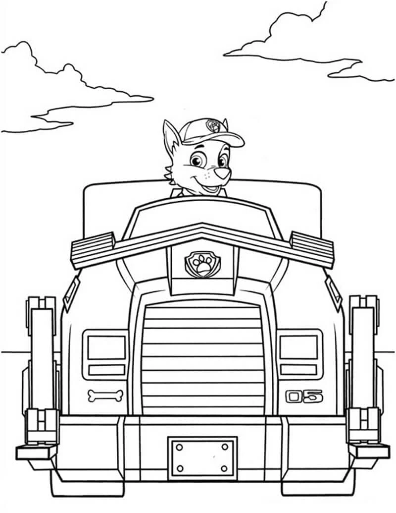 Rocky Paw Patrol boyama sayfası – keyifli zaman, renkli çizimler