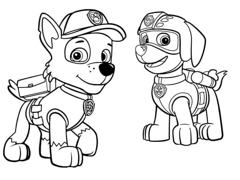 Rocky Paw Patrol boyama sayfası – çocuk aktivitesi, PDF indir