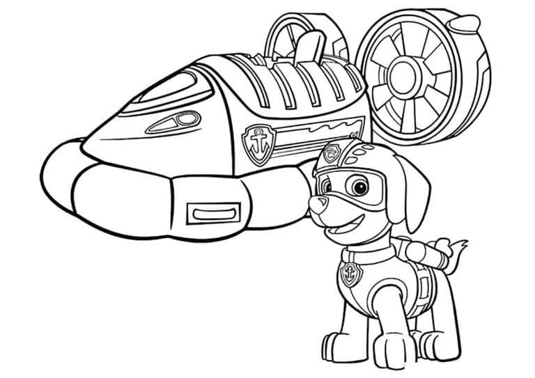 Zuma Paw Patrol boyama sayfası – basit çizim, kolay boyama