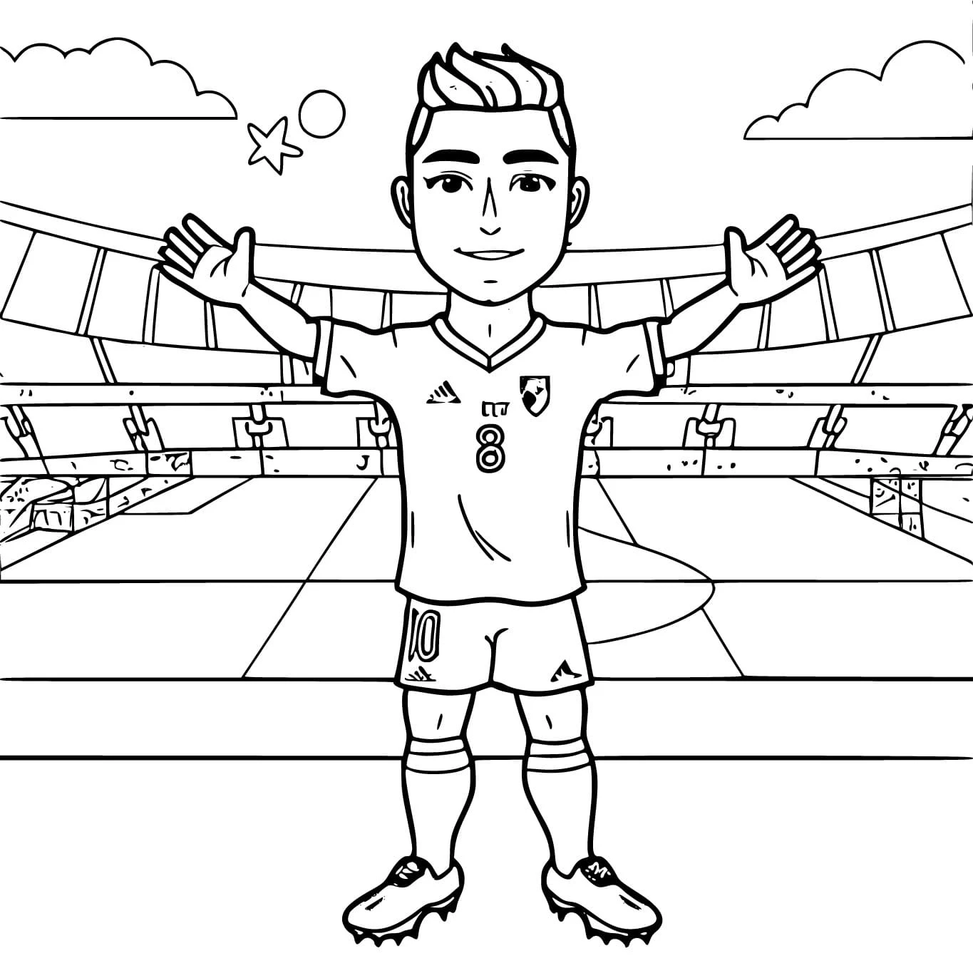 Cristiano Ronaldo boyama sayfası – kolay boyama, eğitici aktivite