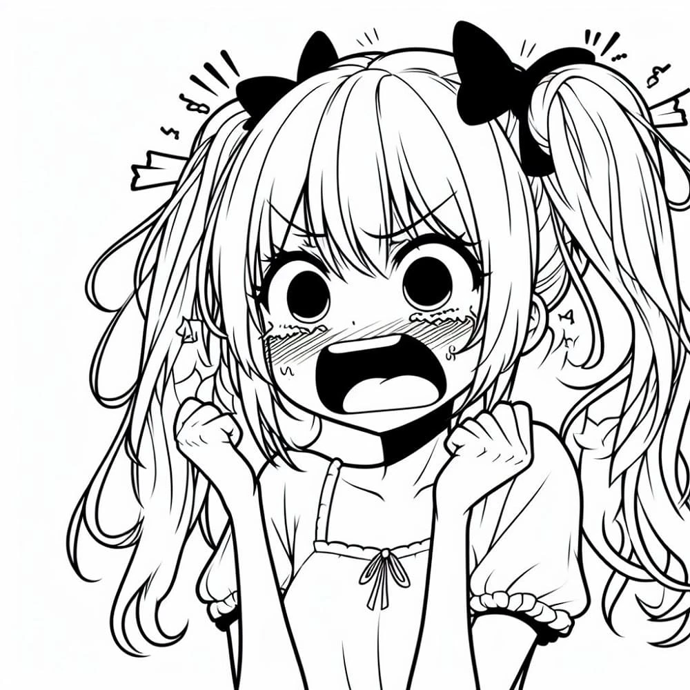 Anime Kızı boyama sayfası – keyifli zaman, renkli çizimler
