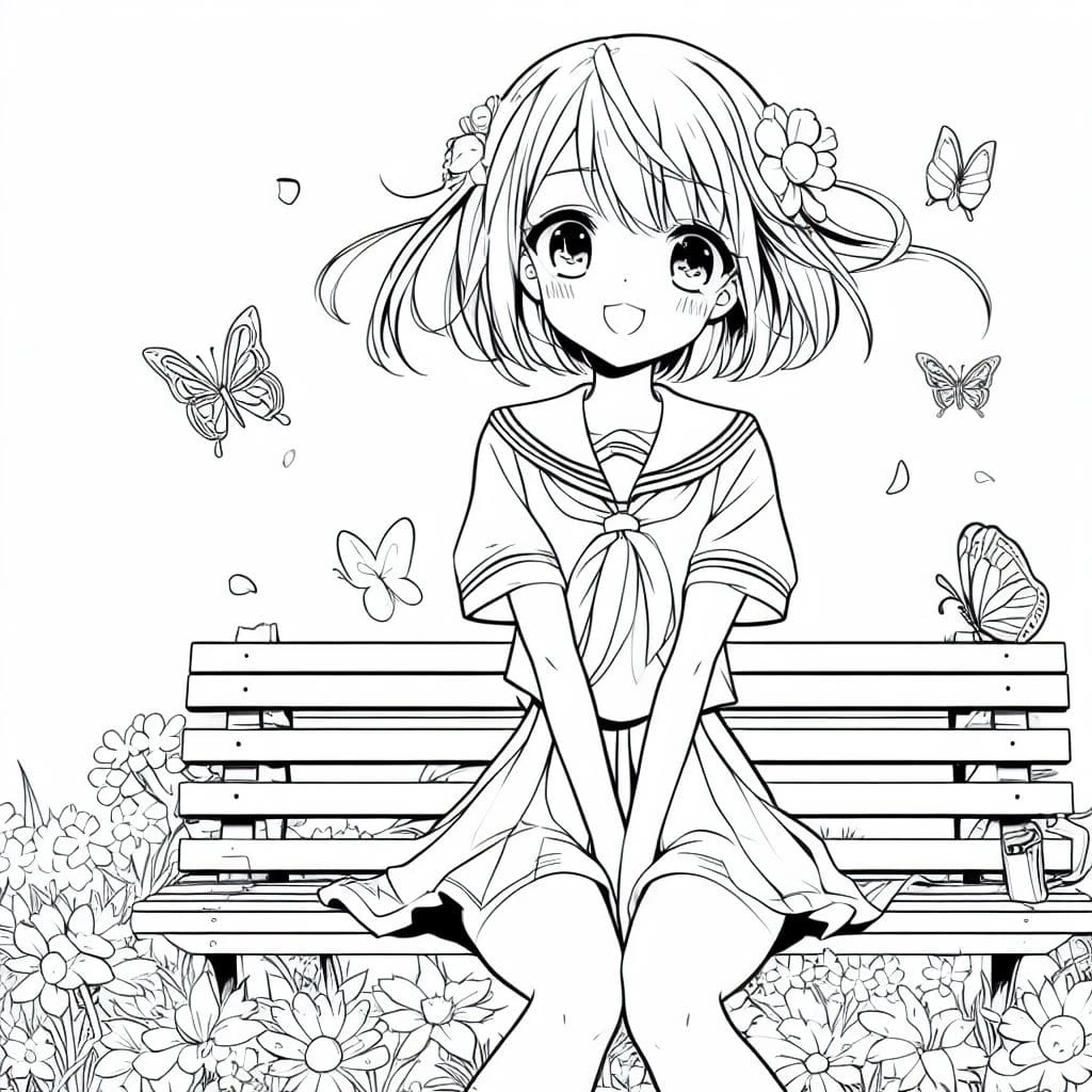 Anime Kızı boyama sayfası – çizgi film temalı, basit çizim
