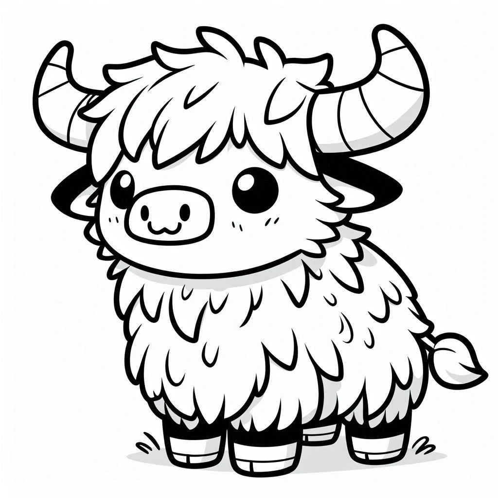 Yak boyama sayfası – renkli çizimler, okul öncesi