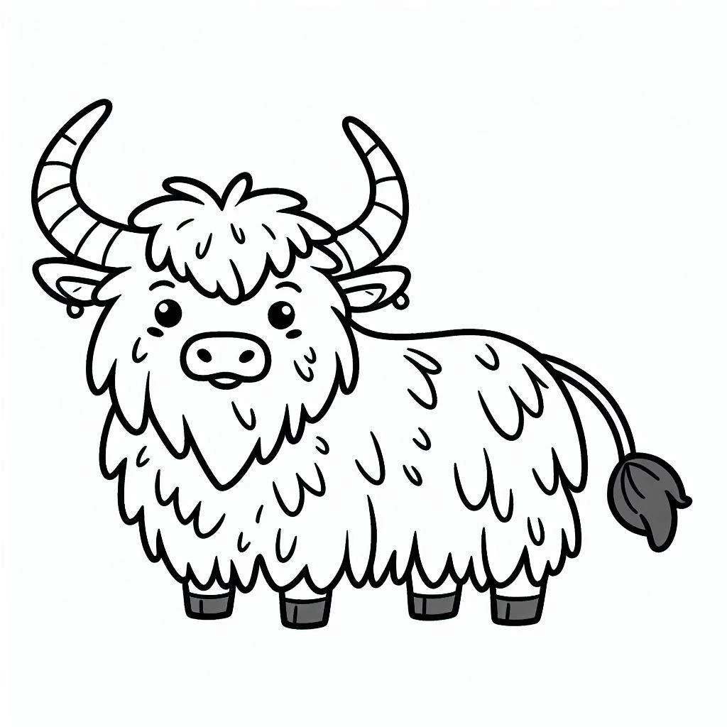Yak boyama sayfası – PDF indir, sevimli karakter