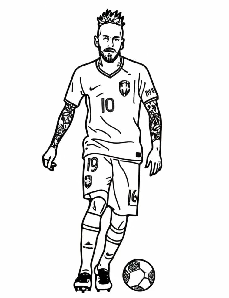 Neymar boyama sayfası – sevimli karakter, sanatsal çalışma