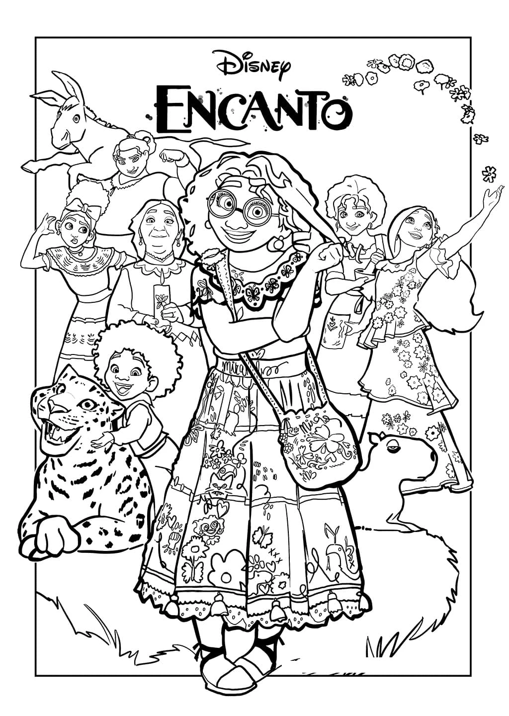 Encanto boyama sayfası – basit çizim, kolay boyama