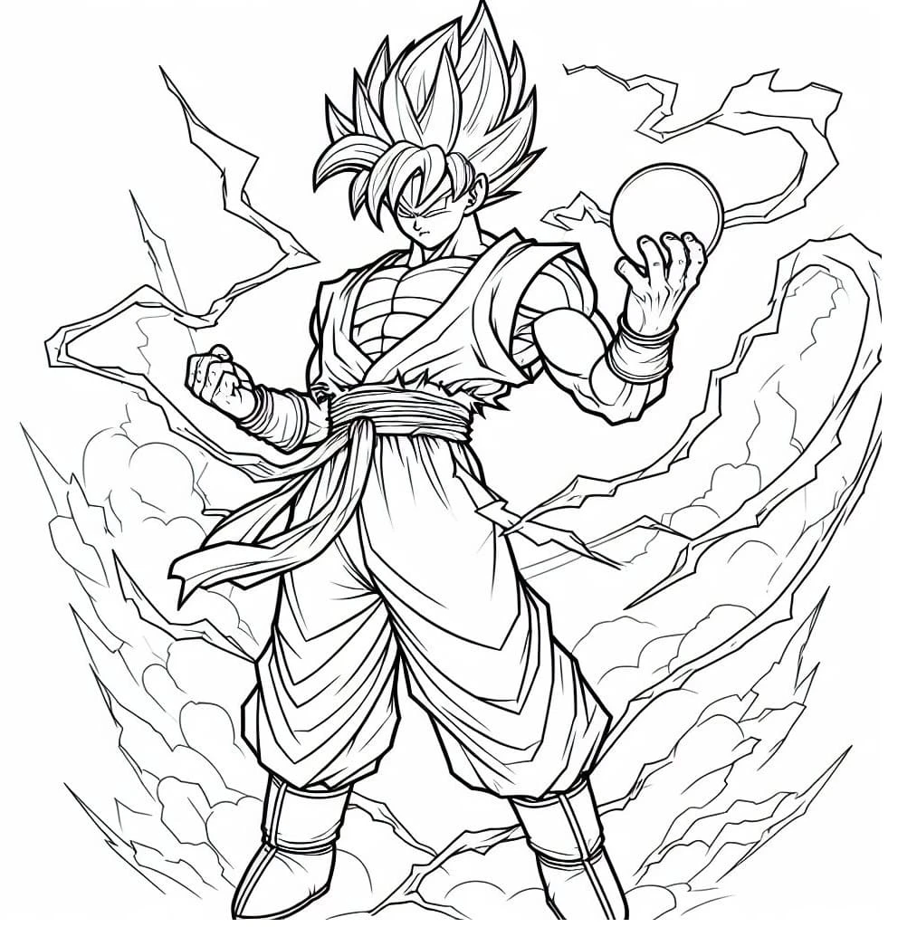 Son Goku boyama sayfası – eğlenceli etkinlik, el becerilerini geliştirir
