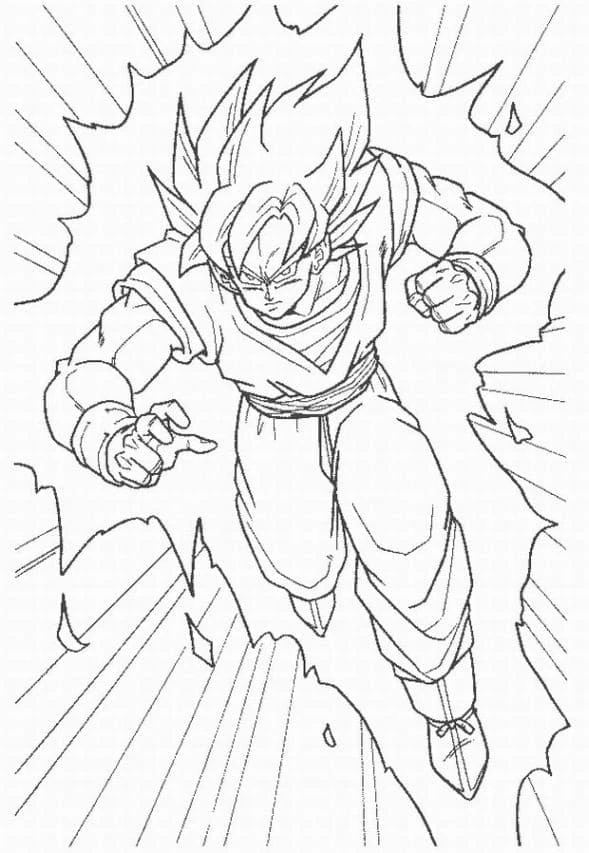 Son Goku boyama sayfası – basit çizim, kolay boyama