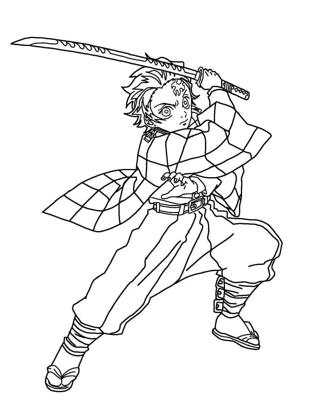 İblis Avcısı (Demon Slayer) boyama sayfası – çocuk aktivitesi, PDF indir