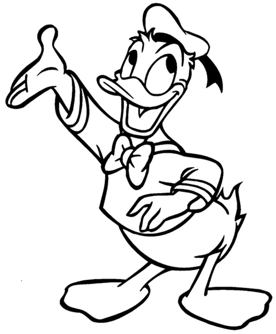 Donald Duck boyama sayfası – basit çizim, kolay boyama