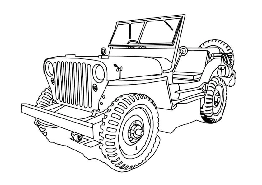 Jeep boyama sayfası – renkli çizimler, okul öncesi