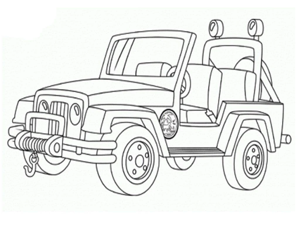 Jeep boyama sayfası – çizgi film temalı, basit çizim