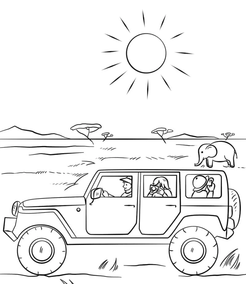 Jeep boyama sayfası – çocuk aktivitesi, PDF indir