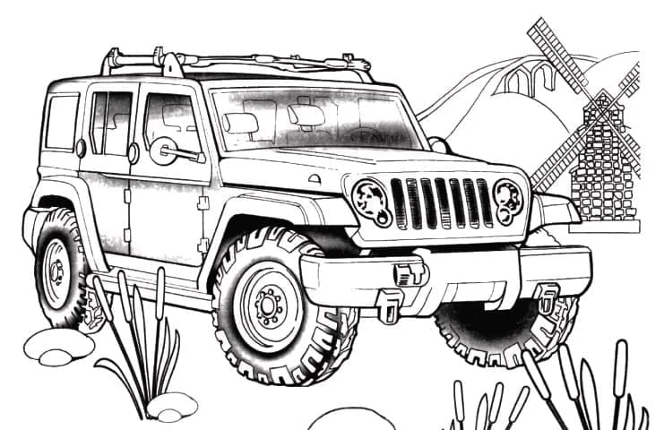Jeep boyama sayfası – boyama etkinliği, çocuk aktivitesi
