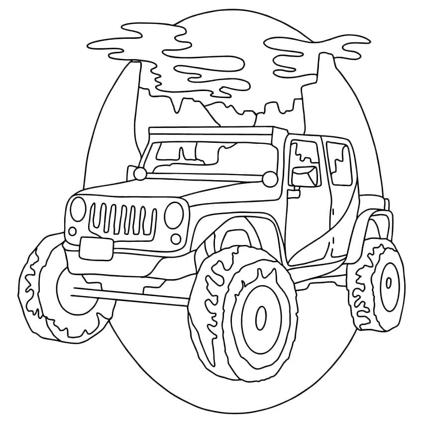 Jeep boyama sayfası – sevimli karakter, sanatsal çalışma