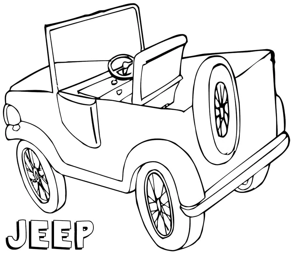 Jeep boyama sayfası – çizgi film temalı, basit çizim