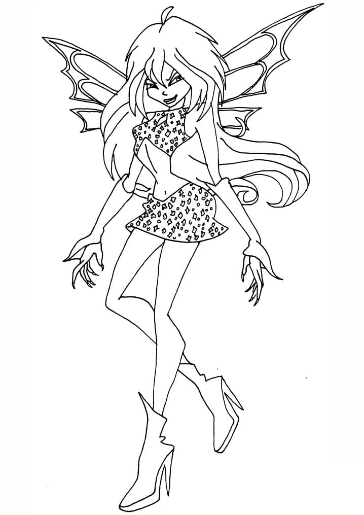 Winx Club boyama sayfası – sevimli karakter, sanatsal çalışma