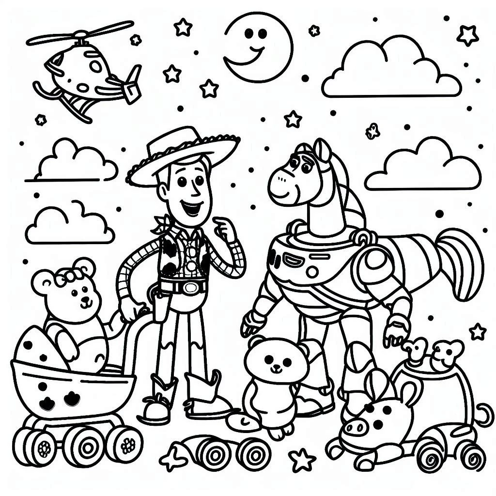 Oyuncak Hikayesi boyama sayfası – el becerilerini geliştirir, boyama çalışması