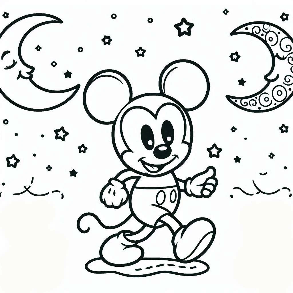 Mickey Mouse (Miki Fare) boyama sayfası – çizgi film temalı, basit çizim