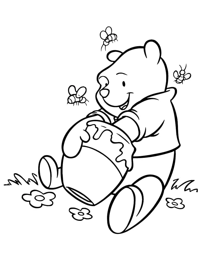 Ayı Winnie (Winnie-the-Pooh) boyama sayfası – okul öncesi, evde etkinlik