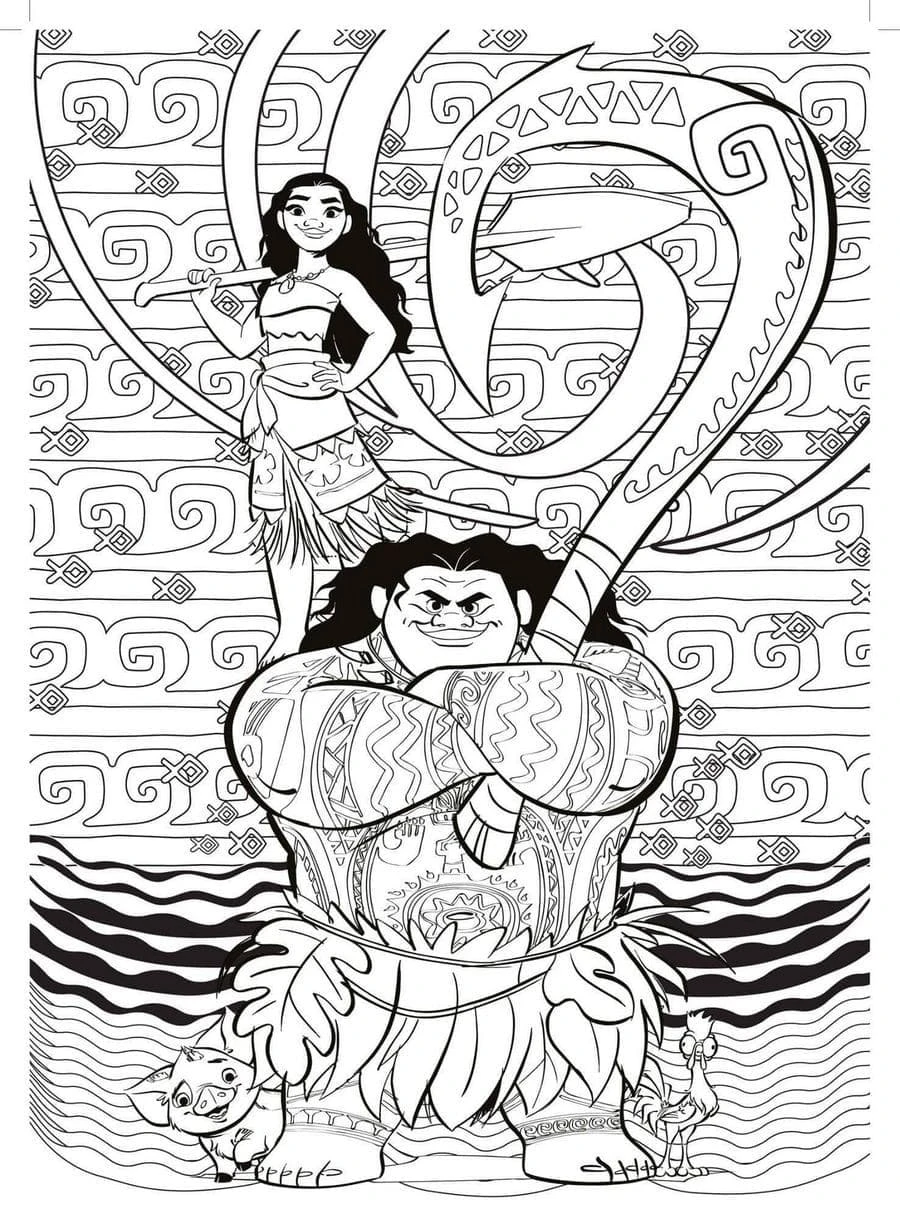 Moana boyama sayfası – sevimli karakter, sanatsal çalışma