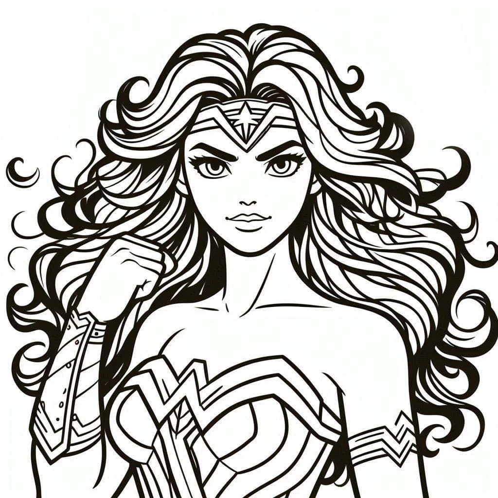 Mucize Kadın (Wonder Woman) boyama sayfası – el becerilerini geliştirir, boyama çalışması