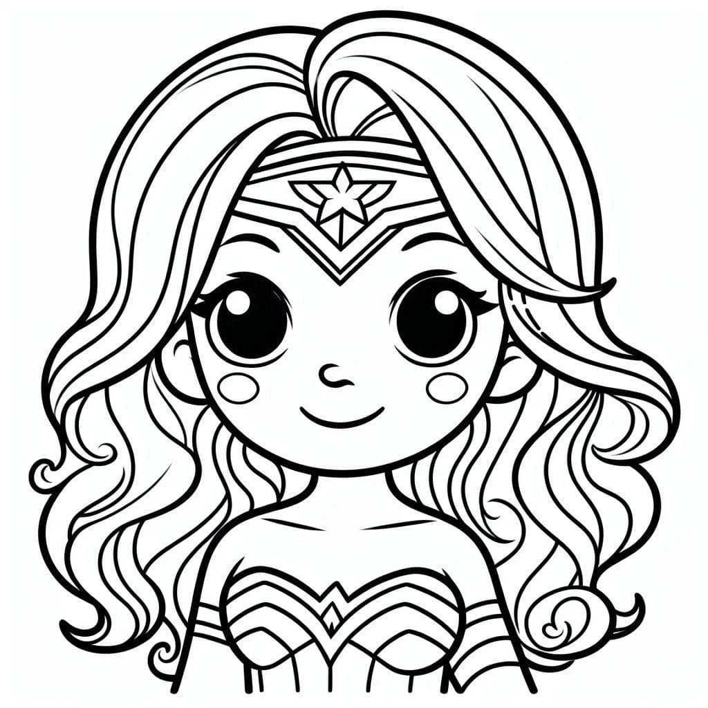 Mucize Kadın (Wonder Woman) boyama sayfası – basit çizim, kolay boyama