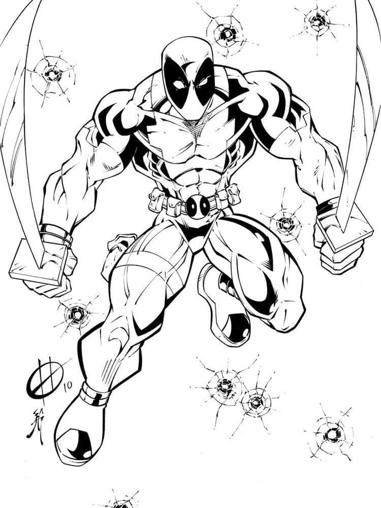 Deadpool boyama sayfası #30 – renk bilgisini öğretir, günlük etkinlik önerisi