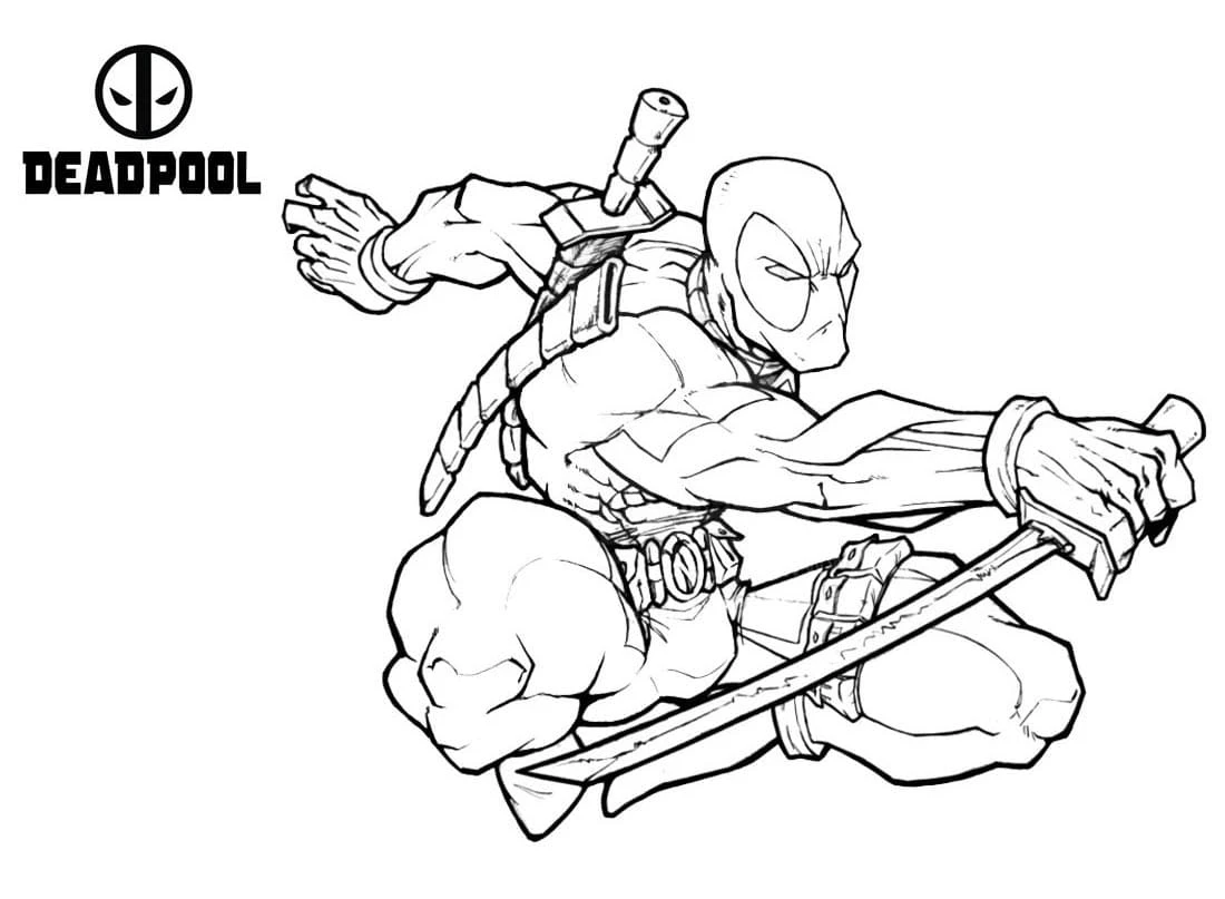 Deadpool boyama sayfası #36 – tamamen ücretsiz, çocuklar için