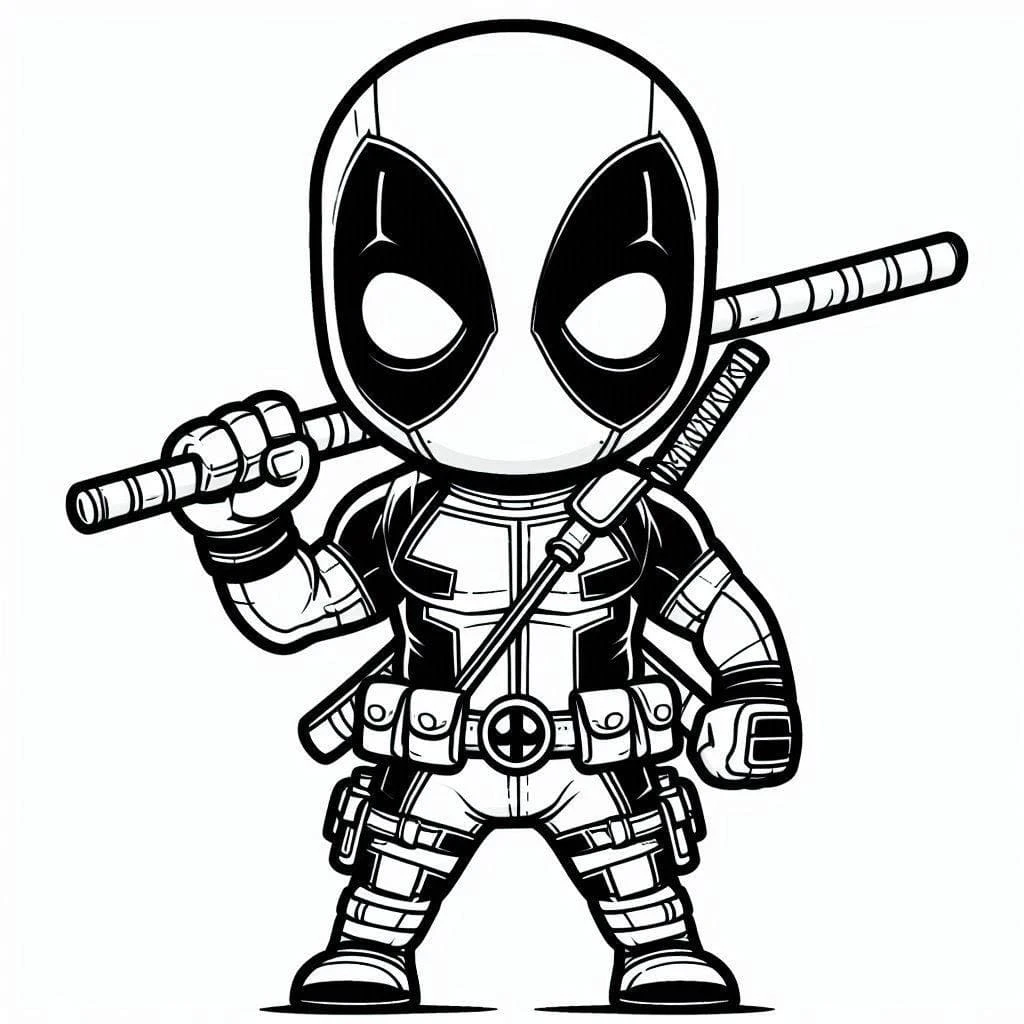 Deadpool boyama sayfası #49 – sevimli karakter, sanatsal çalışma
