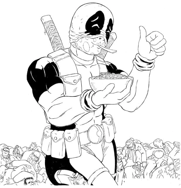 Deadpool boyama sayfası #50 – çizgi film temalı, basit çizim